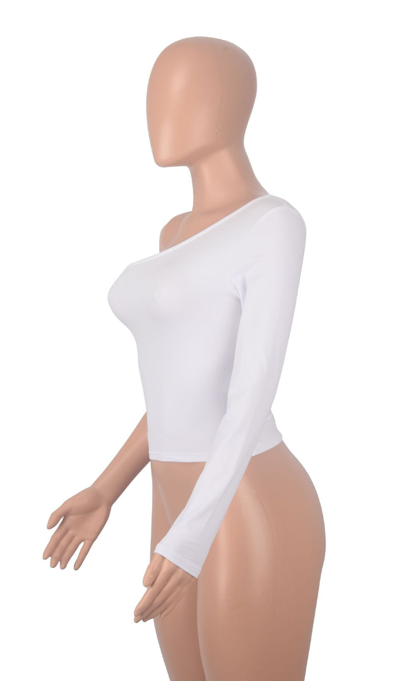 Solid Color Single Shoulder Long Sleeve T Shirt MZ 2811