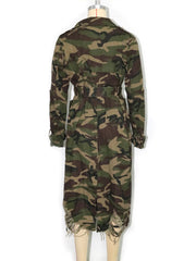 Camouflage Print Holes Long Trench Coat SH 391323