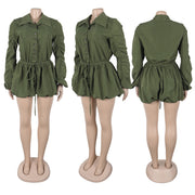 Plus Size Solid Color Drawstring Romper NY 3561