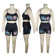 Plus Size Letter Print Cami Top Shorts 2 Piece Sets TE 4092