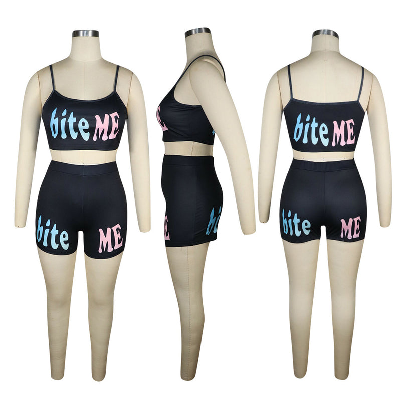 Plus Size Letter Print Cami Top Shorts 2 Piece Sets TE 4092