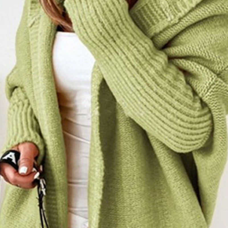 Hooded Collar Knit Bat Sleeve Loose Sweater GBLH 2101