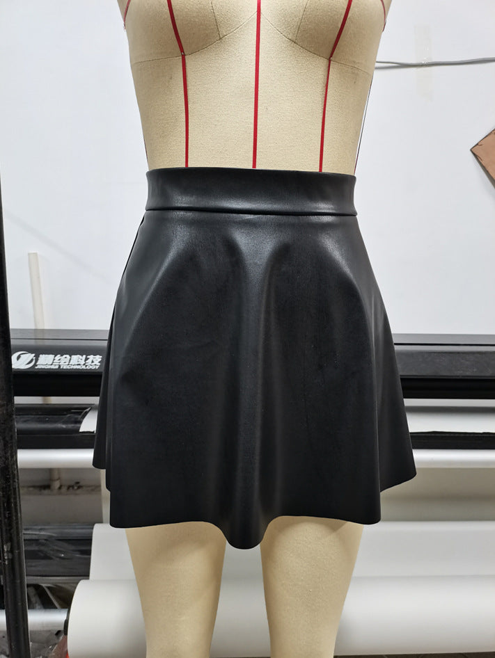 PU Leather Solid Color Pleated Skirts GYXN 52315
