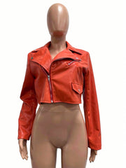 Zipper PU Leather Solid Color Jackets CM 9541