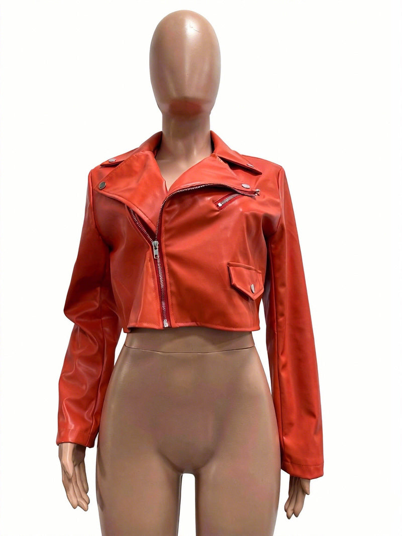 Zipper PU Leather Solid Color Jackets CM 9541