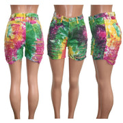 Plus Size Denim Tie Dye Ripped Hole Jeans Shorts SH 3846