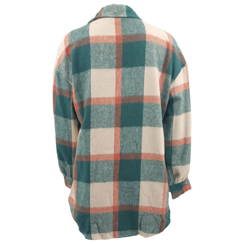 Plus Size Loose Plaid Mauney Long Sleeve Shirt Coat YIM 370