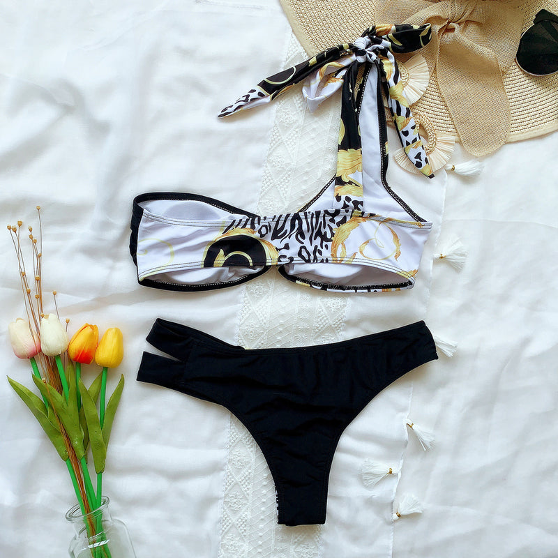 Sexy Printed One Shoulder Bikini 2 Piece Sets CASF 6093