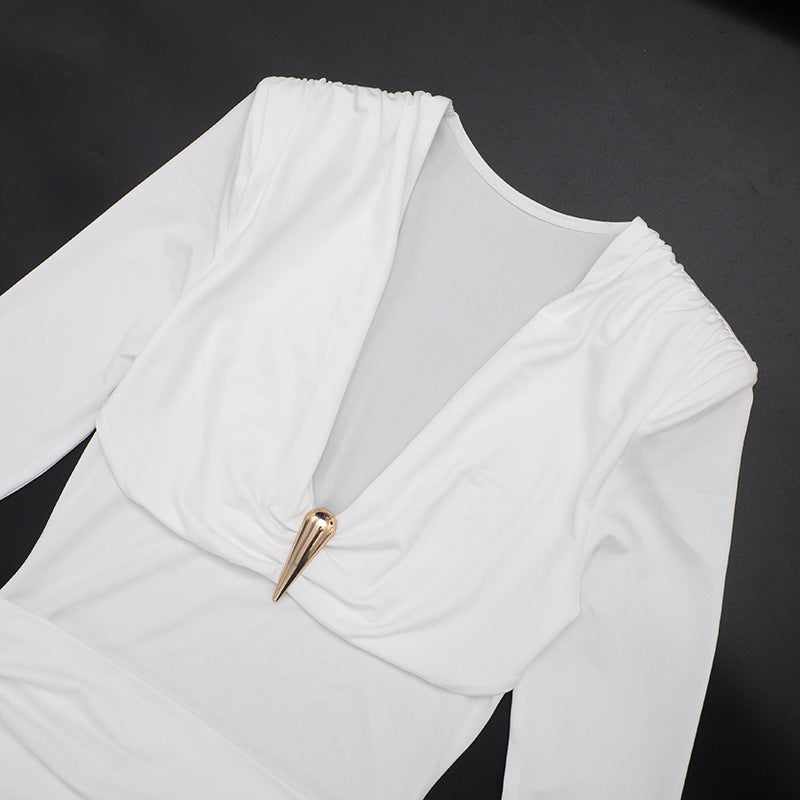 Long Sleeve Ruched Mini Dress GSZM C26DS312