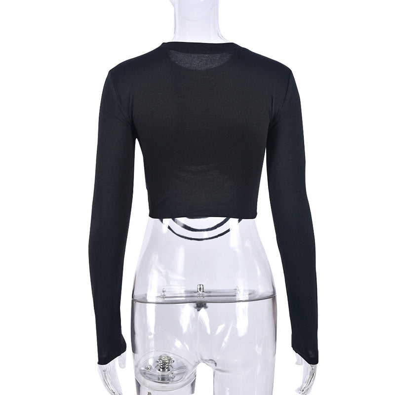 Letter Print Long Sleeve Tight T Shirt GNZD 9670TD