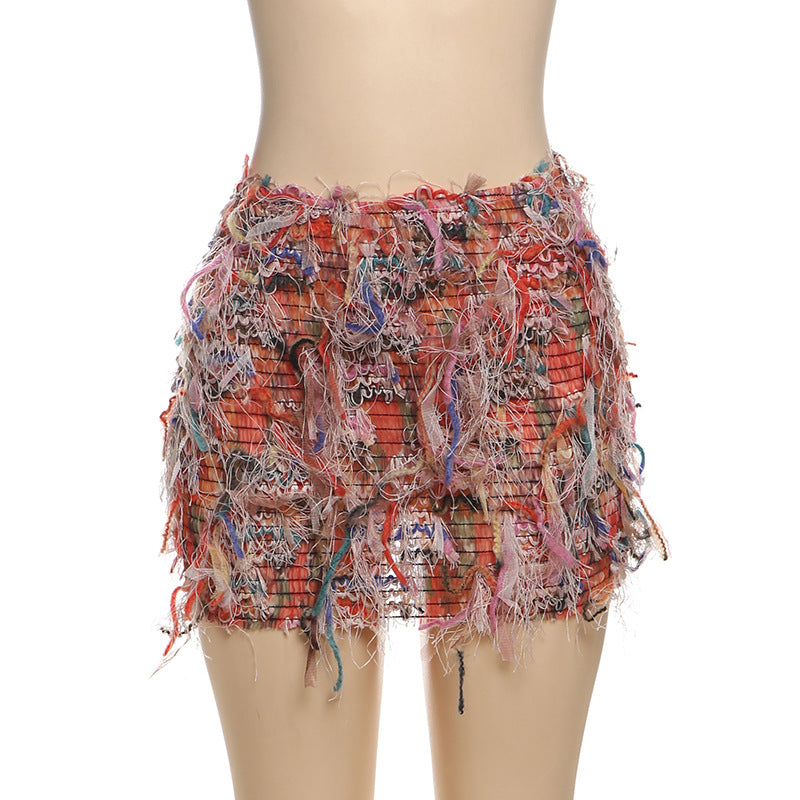 Stripe Tassel Slim Mini Skirts GZJQ K24J49458