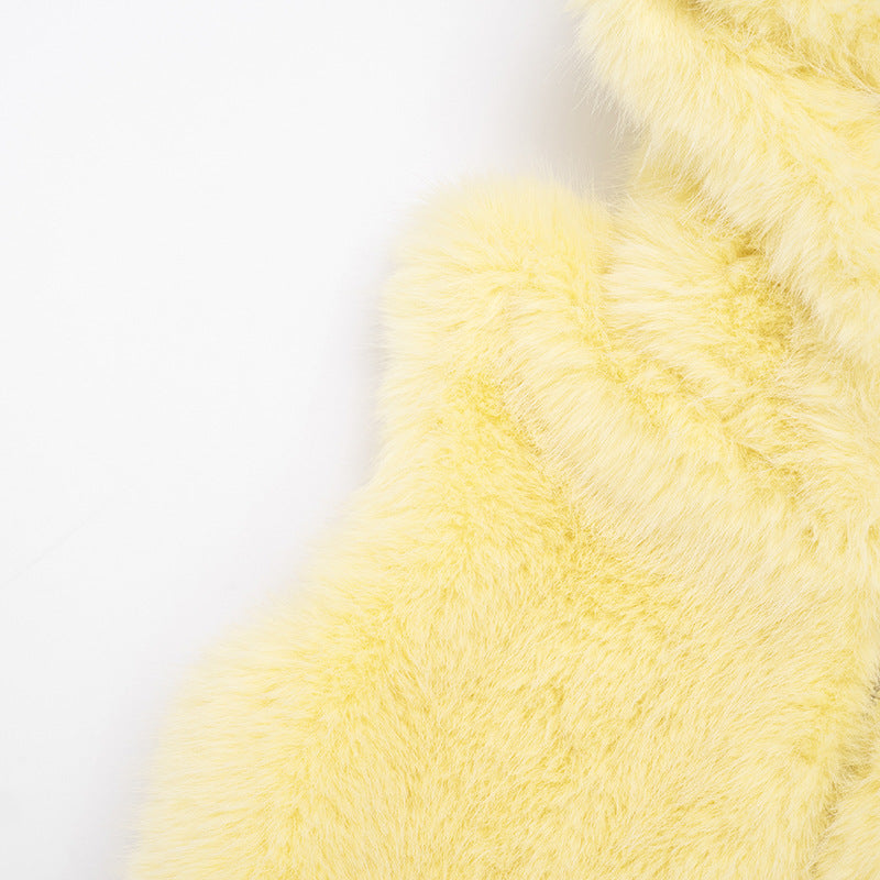 Solid Color Fur Zipper Hooded Short Jacket GDSF J25TP213