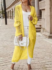 Plus Size Solid Long Hollow Out Sweater Cardigan Jacket FSXF 633