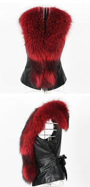 Plus Size Fur Collar Fur PU Leather Coat HHMY 5723