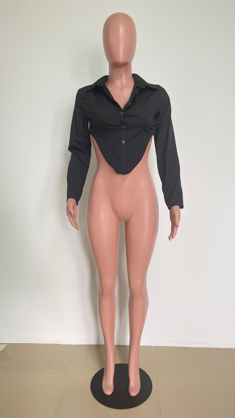 Solid Backless Long Sleeve Shirt Top HMS 5488