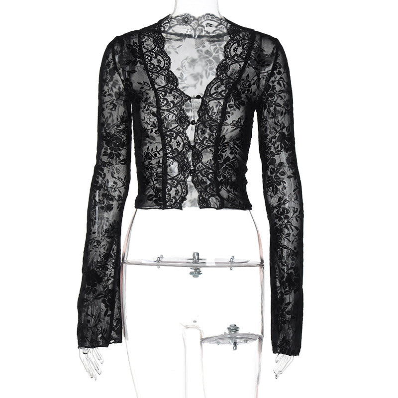 Sexy Print Mesh Lace T Shirt BLG T4315933K