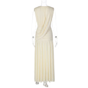 Ruched V Neck Sleeveless Maxi Dress GLAG D6421524H