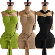 Solid Color Sleeveless Ruched Mini Dress GZIY 6515