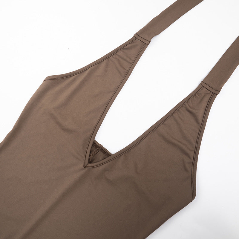 Solid Color Halterneck Tassel Jumpsuit GSZM C26JP289
