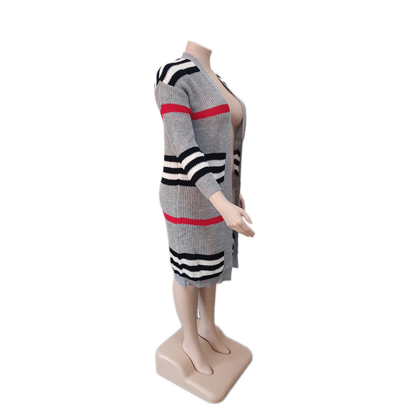 Plus Size Stripe Knits Long Coats QYXZ 9100