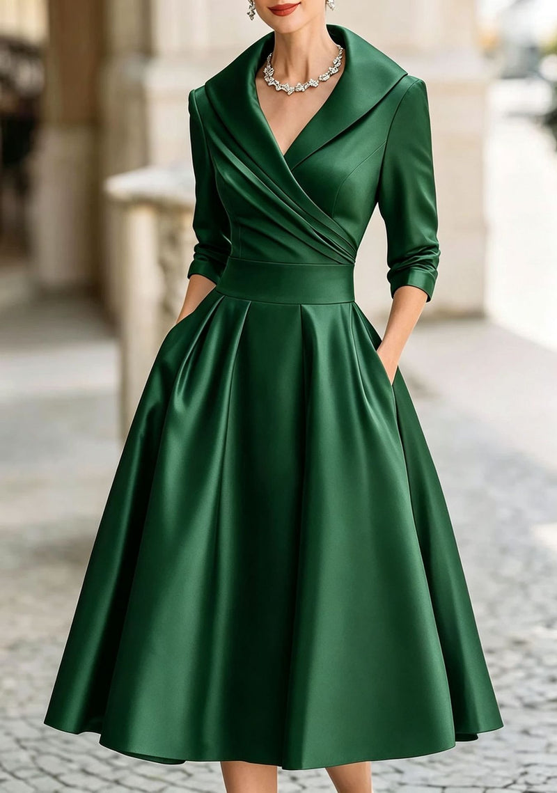 Plus Size Solid Color Long Sleeve Satin Midi Dress BGN 371