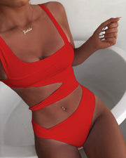 Sexy Hollow Out Bikini One Piece Swimsuit CASF 8971