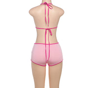 Color Block Tie Up Bikinis Two Piece Short Set DLSF K25S63780