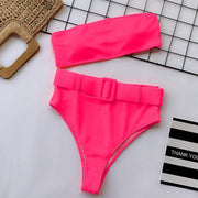 Tube Top High Waist Printed Swimsuit Two Piece Set CSYZ WB10