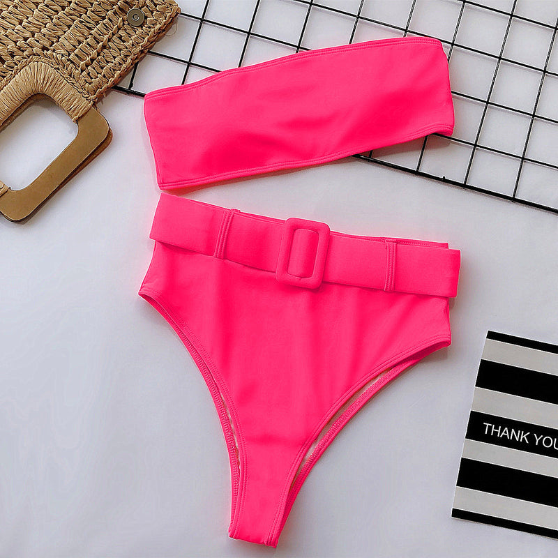 Tube Top High Waist Printed Swimsuit Two Piece Set CSYZ WB10