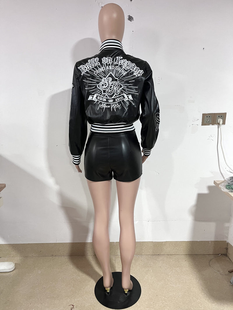 PU Leather Embroidered Fashion Baseball Jacket YNSF 8015
