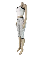 Print Bow Tie Camisole Top Lace Fifth Pants Suit CH 26020