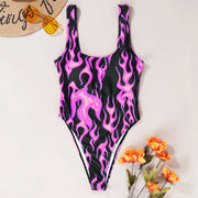 Flame Print Sleeveless One Piece Swimsuit DYSC DY9108031