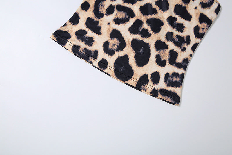 Leopard Print Sling Top Two Piece Shorts Set GZJQ K25S90878