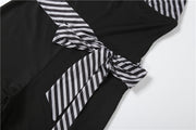 V Neck Patchwork Halterneck Tie Up Seventh Jumpsuit GZJQ K6Q05199A