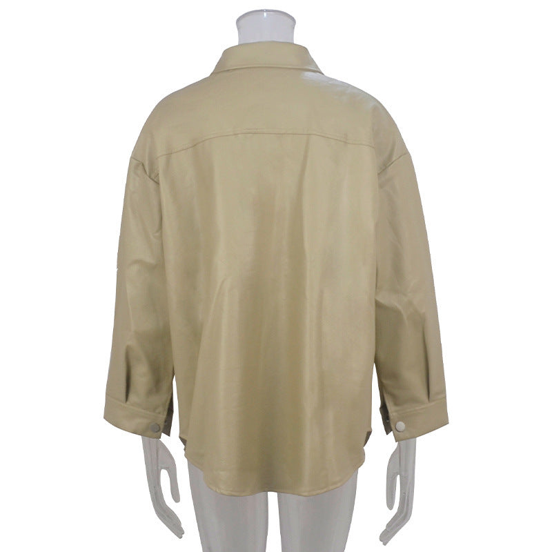 PU Leather Lapel Shirt Coat GPBY 1441