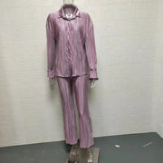 Solid Color Long Sleeve Split Shirt Pants Two Piece Set GYSM W0513