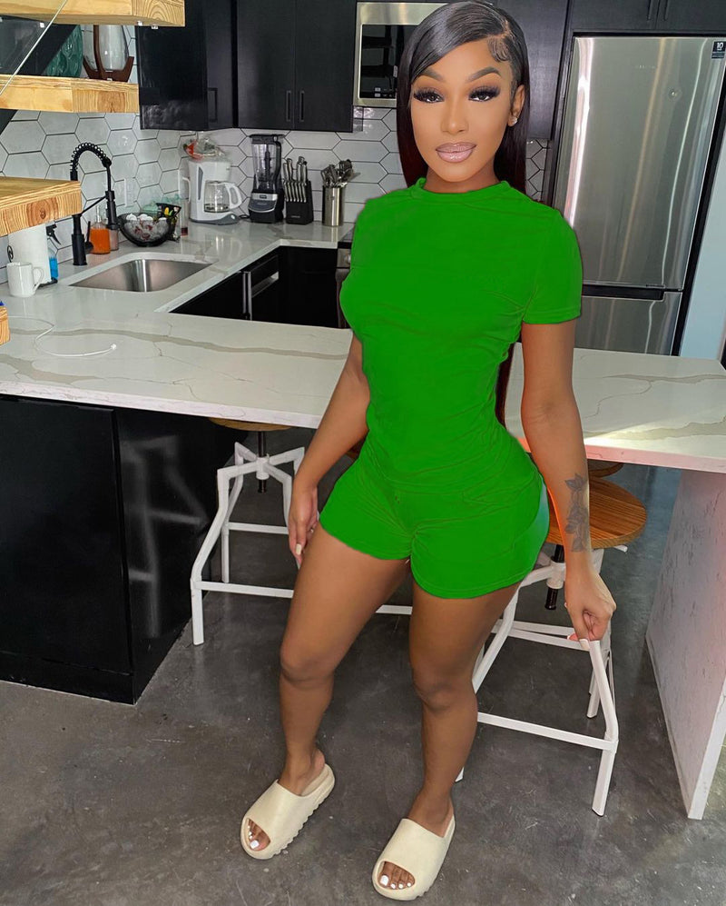 Solid T Shirt And Shorts Two Piece Sets WSM 5304