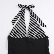 Deep V Neck Stripe Backless Seventh Jumpsuit GPKJ MR50892