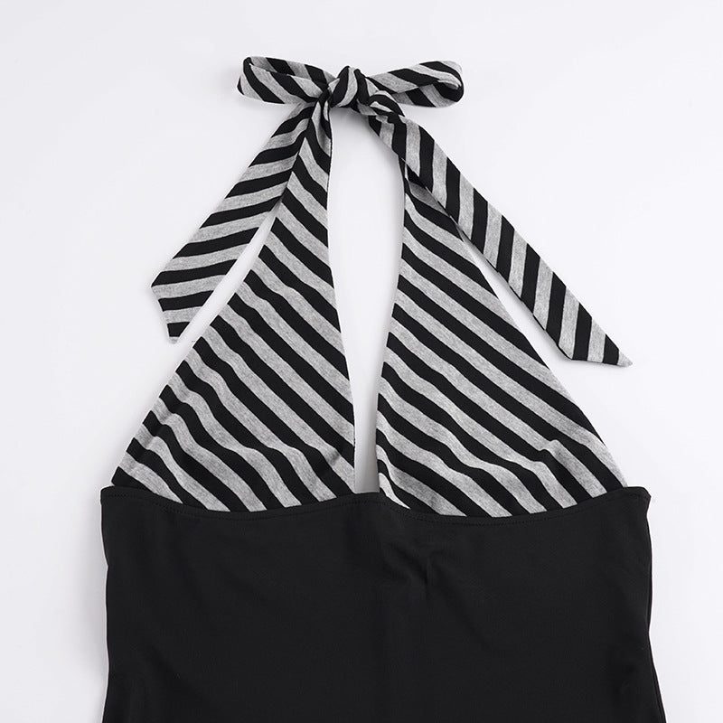 Deep V Neck Stripe Backless Seventh Jumpsuit GPKJ MR50892