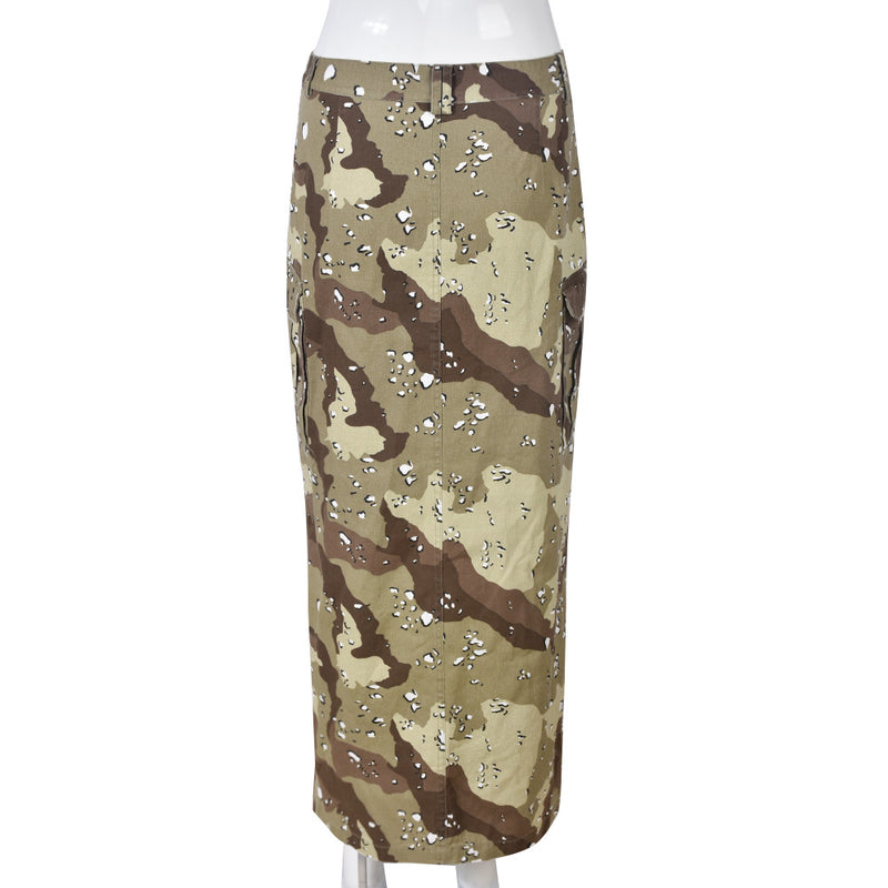 Camouflage Print High Split Long Skirt GNZD 8805DD
