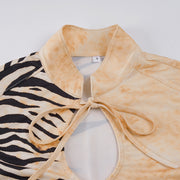 Hollow Out Tie Up Print T Shirts GPKJ MR48310