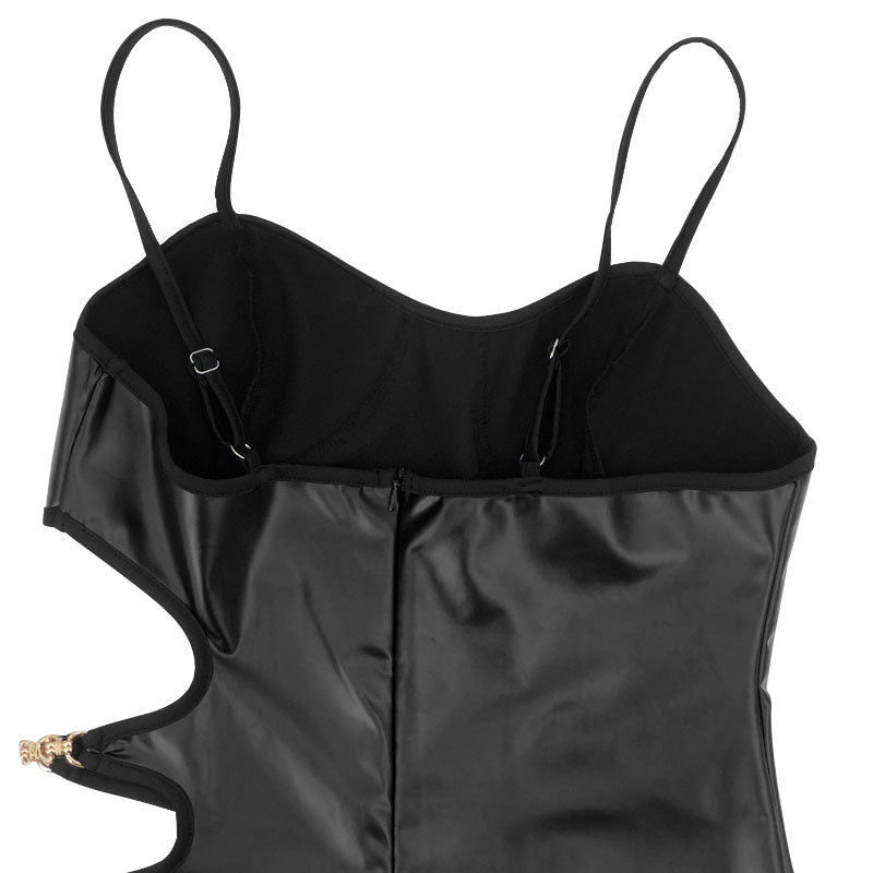 Plus Size PU Leather Hollow Out Split Bodycon Dress OSIF 21481