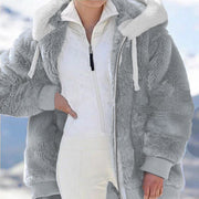 Plus Size Fashion Loose Plush Zipper Hooded Coat GOFY 9910