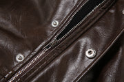 High Neck Solid Color Short Zipper PU Leather Jacket XEF K25C84468
