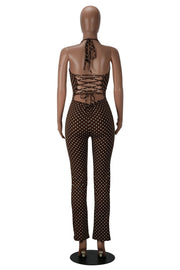 Polka Dots Printed Halterneck Bandage Jumpsuit MZ 26013