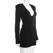 Solid Color Long Sleeve V Neck Mini Dress GSBW C26DS308