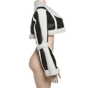 Leather Patchwork Long Sleeve Coats GZJQ K24C75271