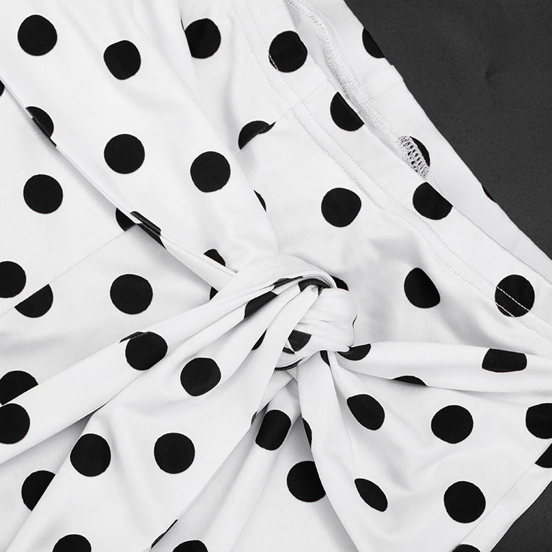 Polka Dot Print Tie Up Seventh Pants GSBW C26PT109
