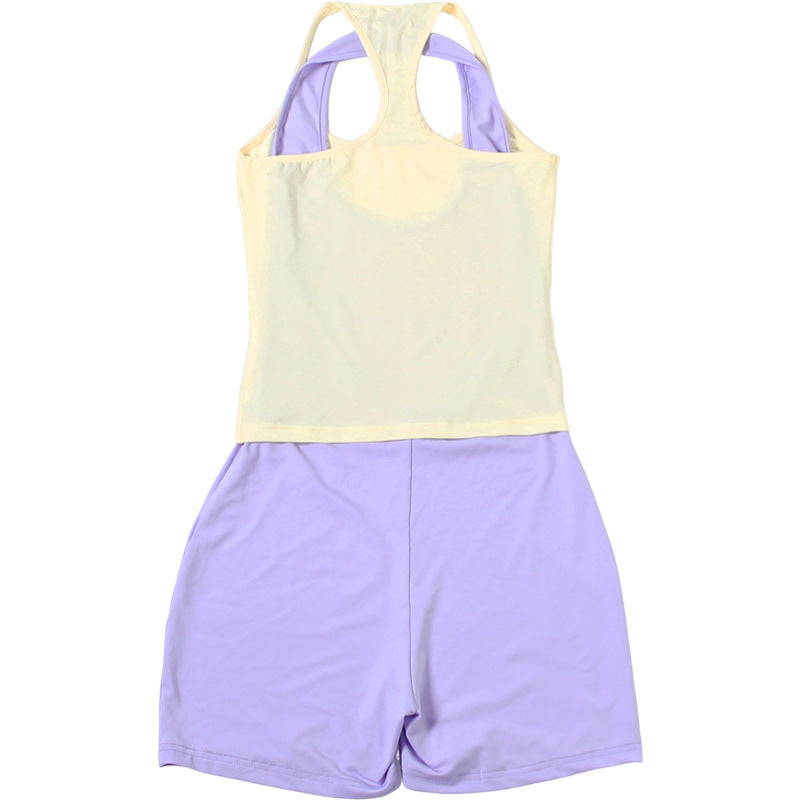 Solid Color Sleeveless TightVest Romper 2 Piece Set GZJQ K6S10685A