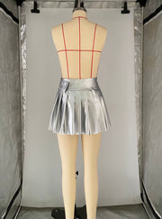 Fashion Pleates PU Leather Mini Skirts ANDF 2434